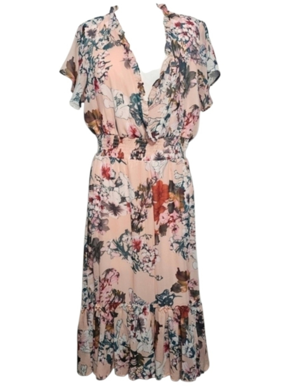 Ryan Michelle Floral Chiffon Midi Fairycore Dress Sz Large